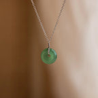 Round Jade Pendant Necklace Silver 18K Gold Plated