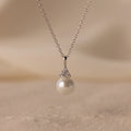 Diamond Halo Pearl Necklace Silver 18K Gold Plated
