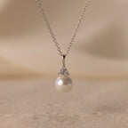 Diamond Halo Pearl Necklace Silver 18K Gold Plated