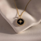Diamonds Onyx Star Pendant Necklace Silver 18K Gold Plated