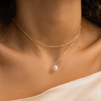 Duo Chain Pearl Necklace Silver 18K Gold Plated