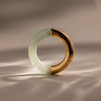Half Jade Ring Silver 18K Gold Plated