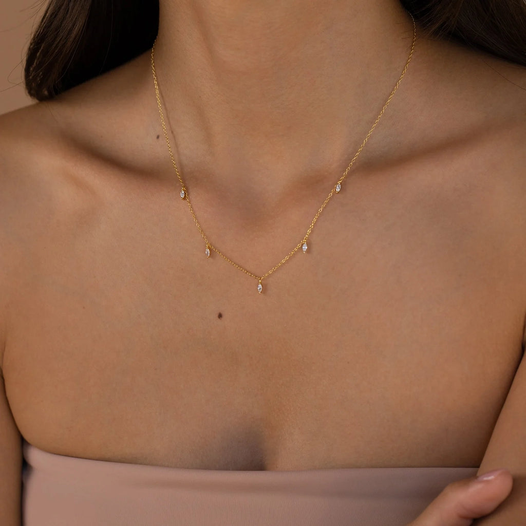 Marquise Station Necklace Silver 18K Gold Plated