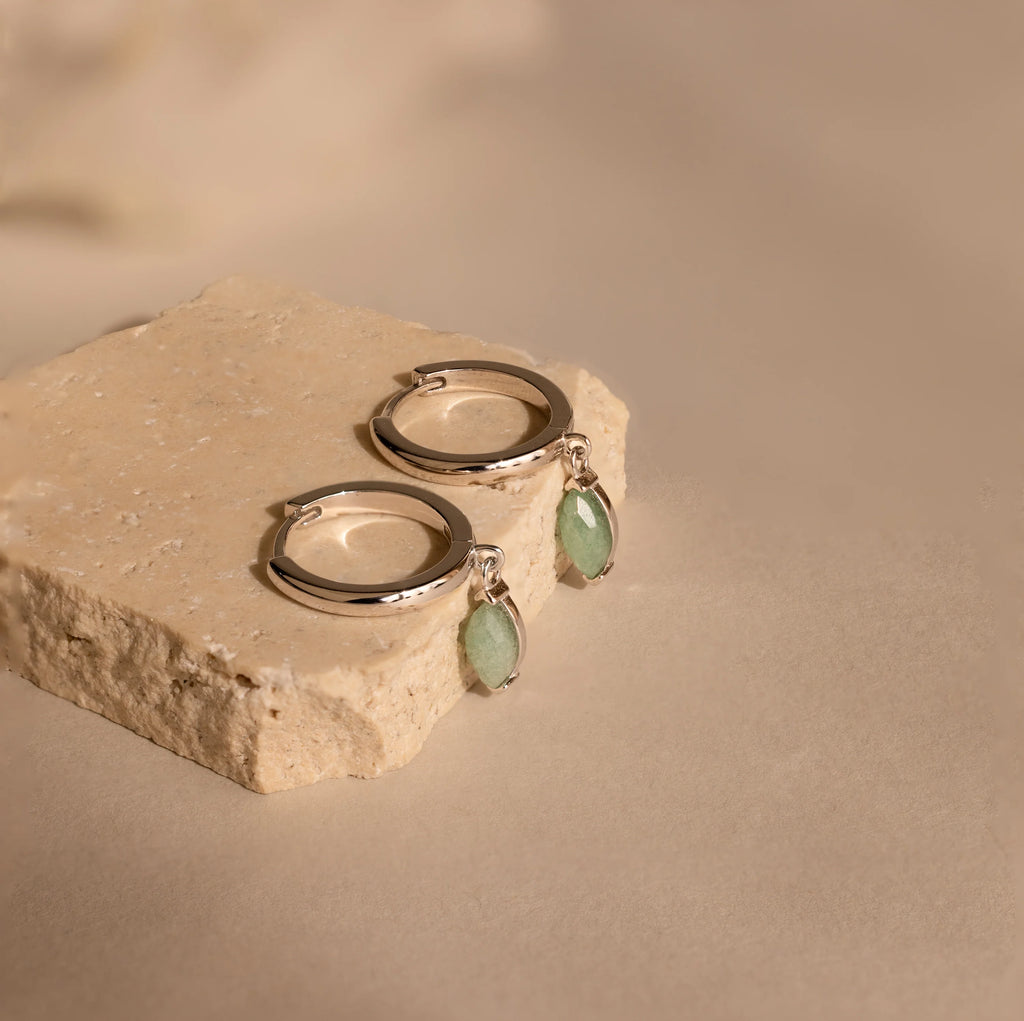 Jade Marquise Huggies Silver 18K Gold Plated