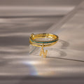 Blue Zircon Linked Initial Ring Set Silver 18K Gold Plated