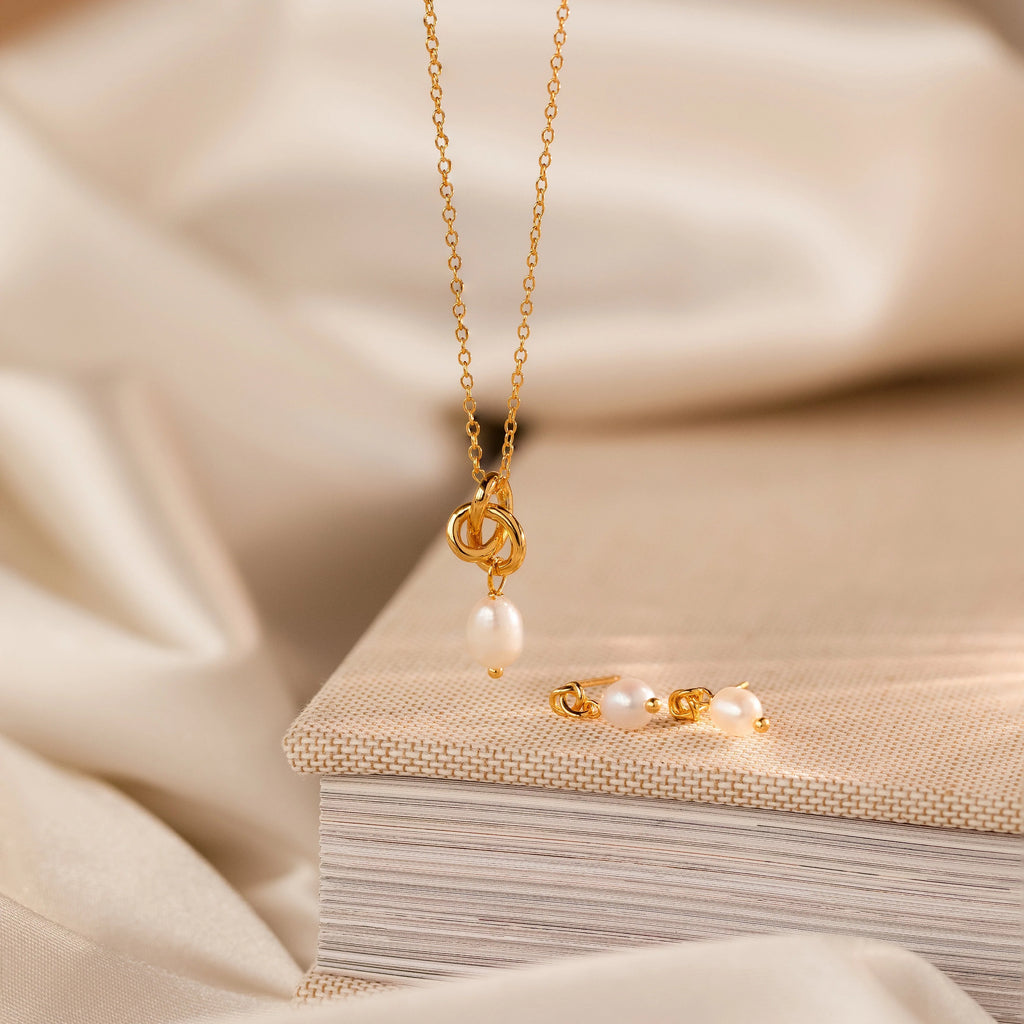 Dainty Knot Pearl Earrings Silver 18K Gold Plated