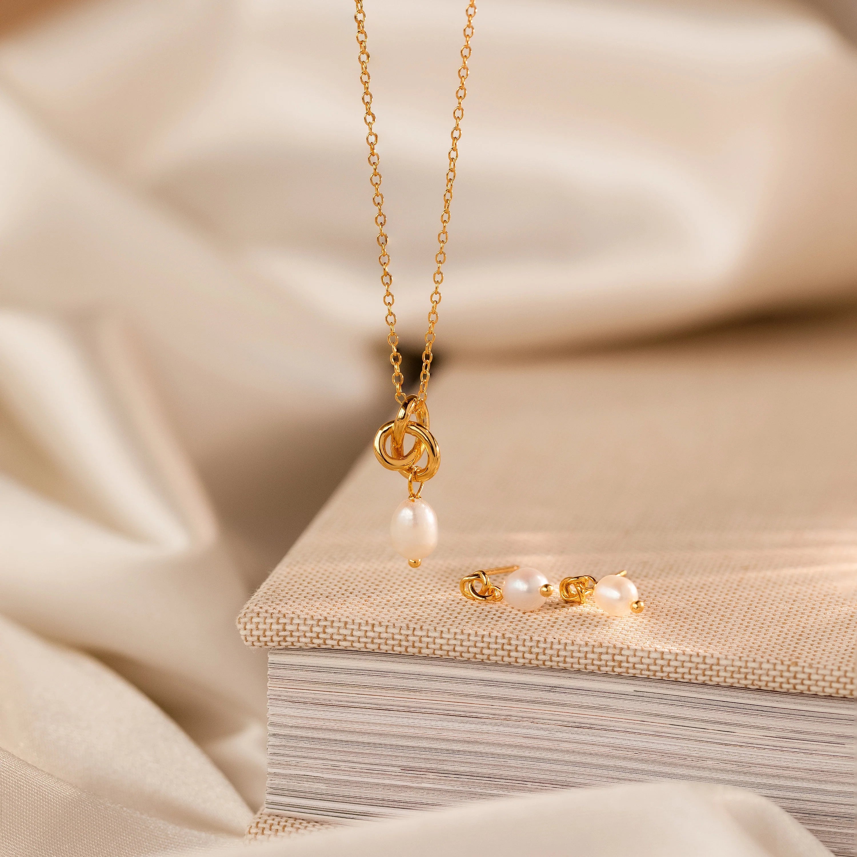 Dainty Knot Pearl Earrings Silver 18K Gold Plated