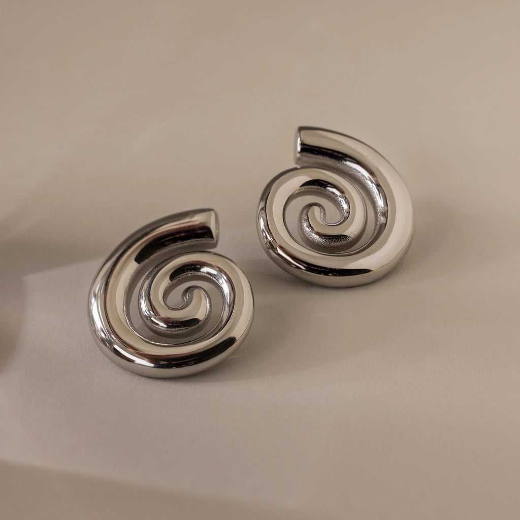 Bold Spiral Stud Earrings Silver 18K Gold Plated