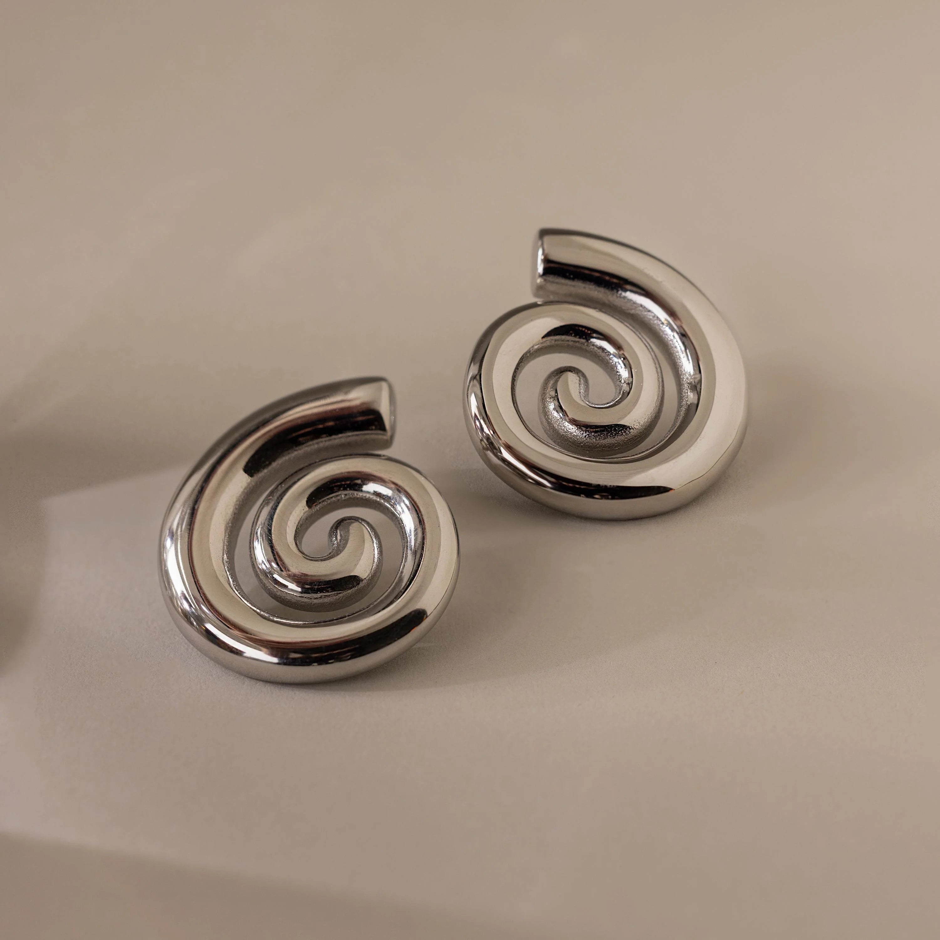 Bold Spiral Stud Earrings Silver 18K Gold Plated