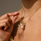 Signet Emerald Charm Silver 18K Gold Plated