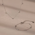 Heart Station Necklace & Bracelet Set Silver 18K Gold Plated