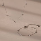 Heart Station Necklace & Bracelet Set Silver 18K Gold Plated