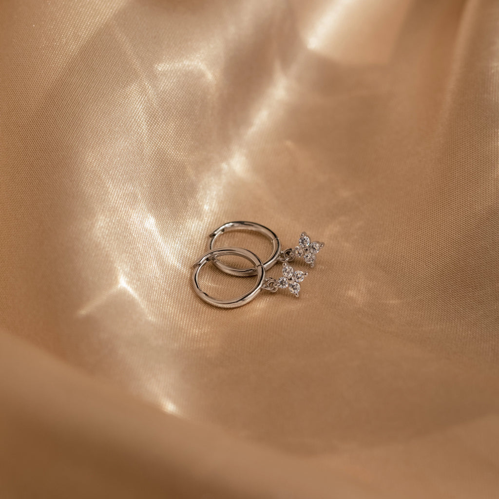 Diamond Flower Huggies Silver 18K Gold Plated