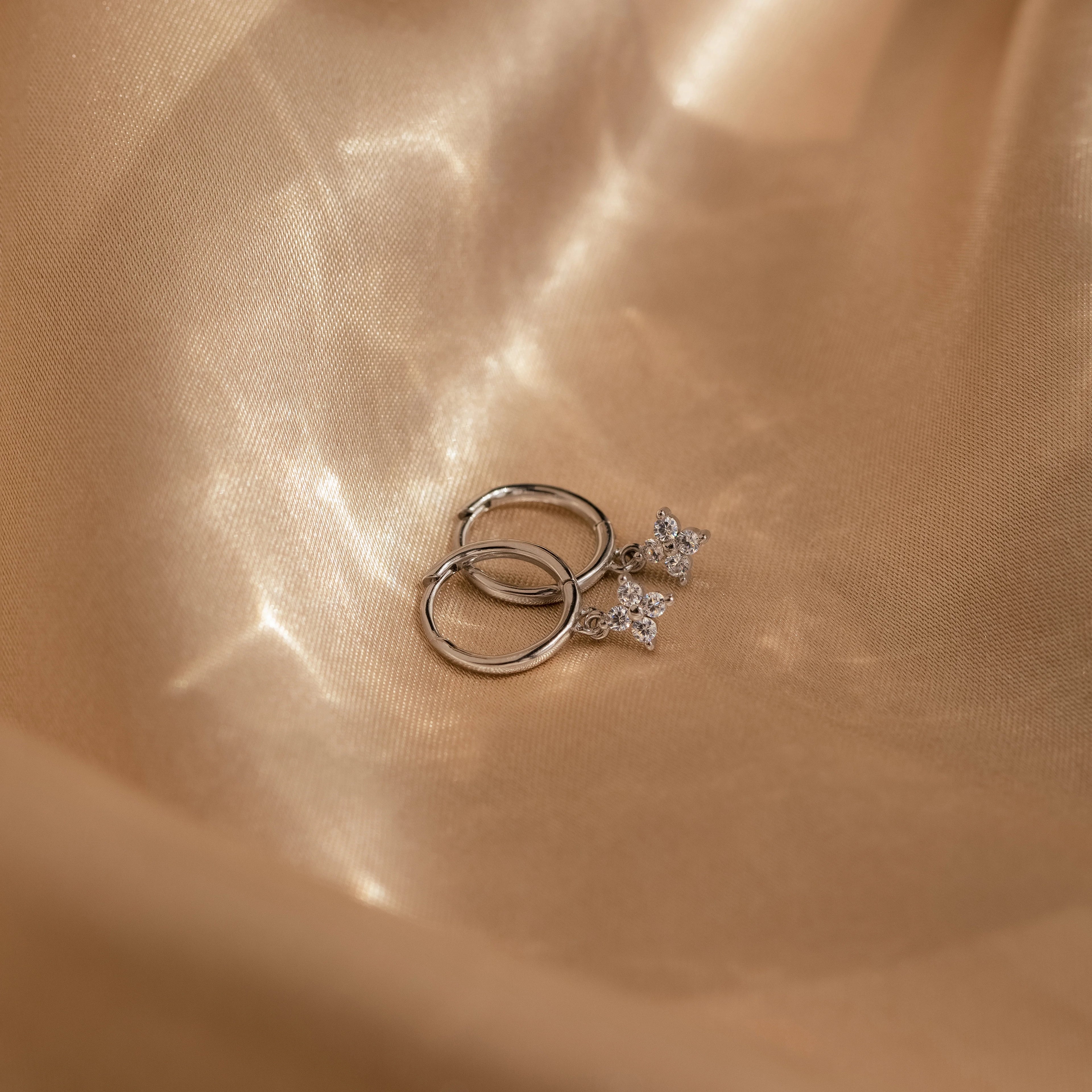 Diamond Flower Huggies Silver 18K Gold Plated