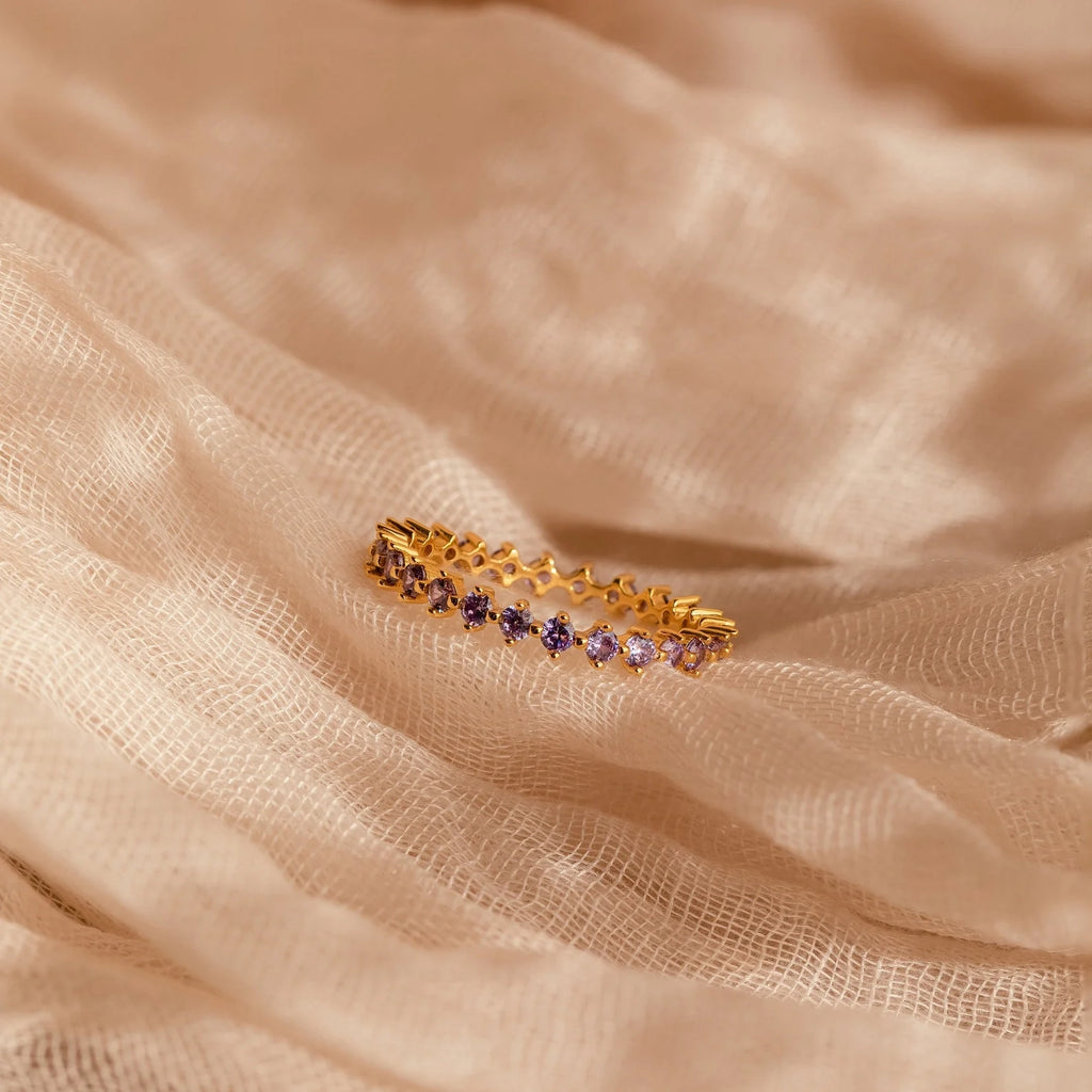Amethyst Eternity Ring Silver 18K Gold Plated