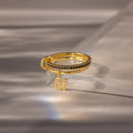 Birthstone Initial Linked Ring Set Silver 18K Gold Plated