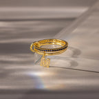 Birthstone Initial Linked Ring Set Silver 18K Gold Plated