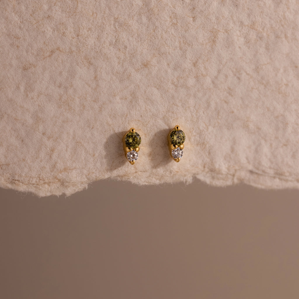 Diamond Birthstone Duo Flatback Studs Silver 18K Gold Plated
