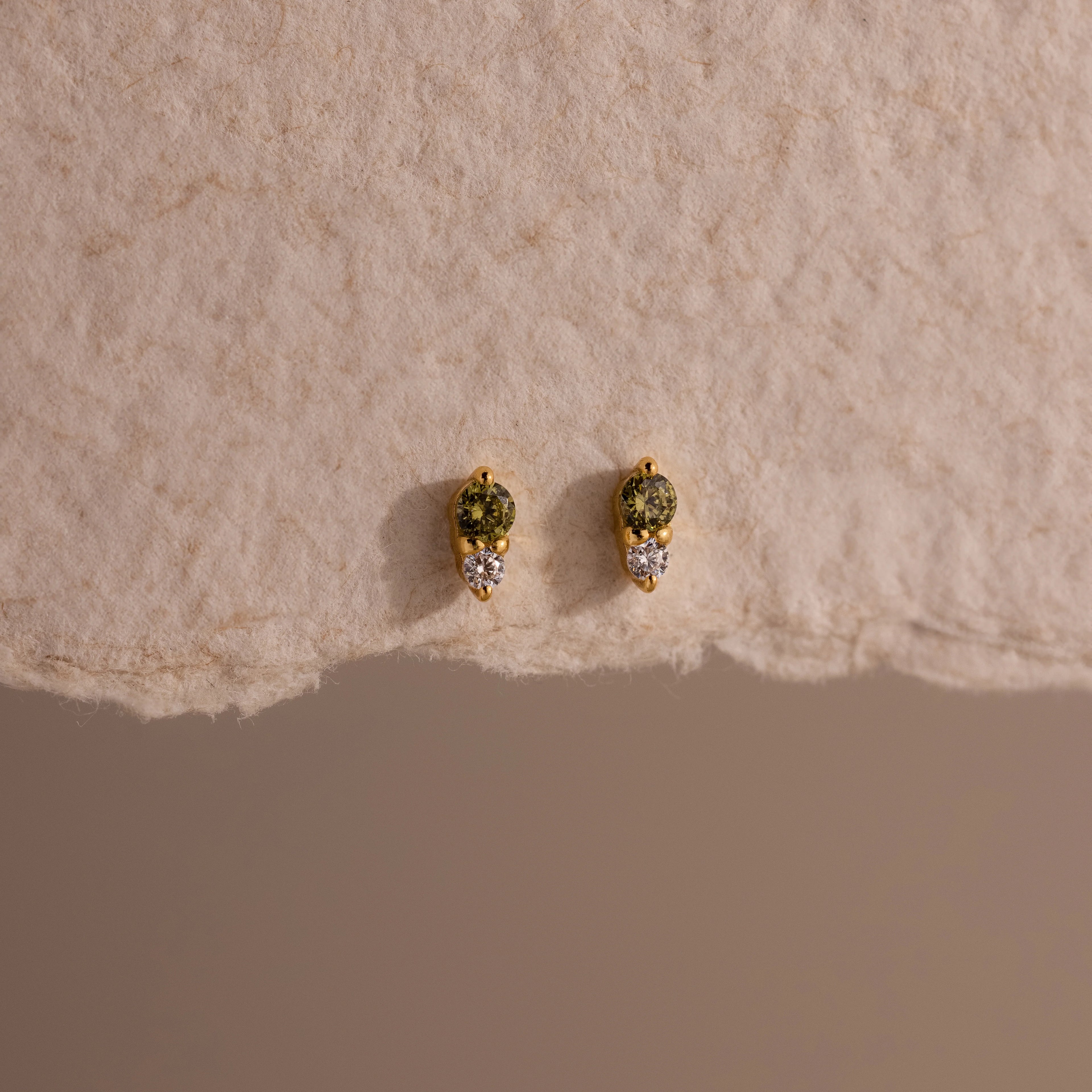 Diamond Birthstone Duo Flatback Studs Silver 18K Gold Plated