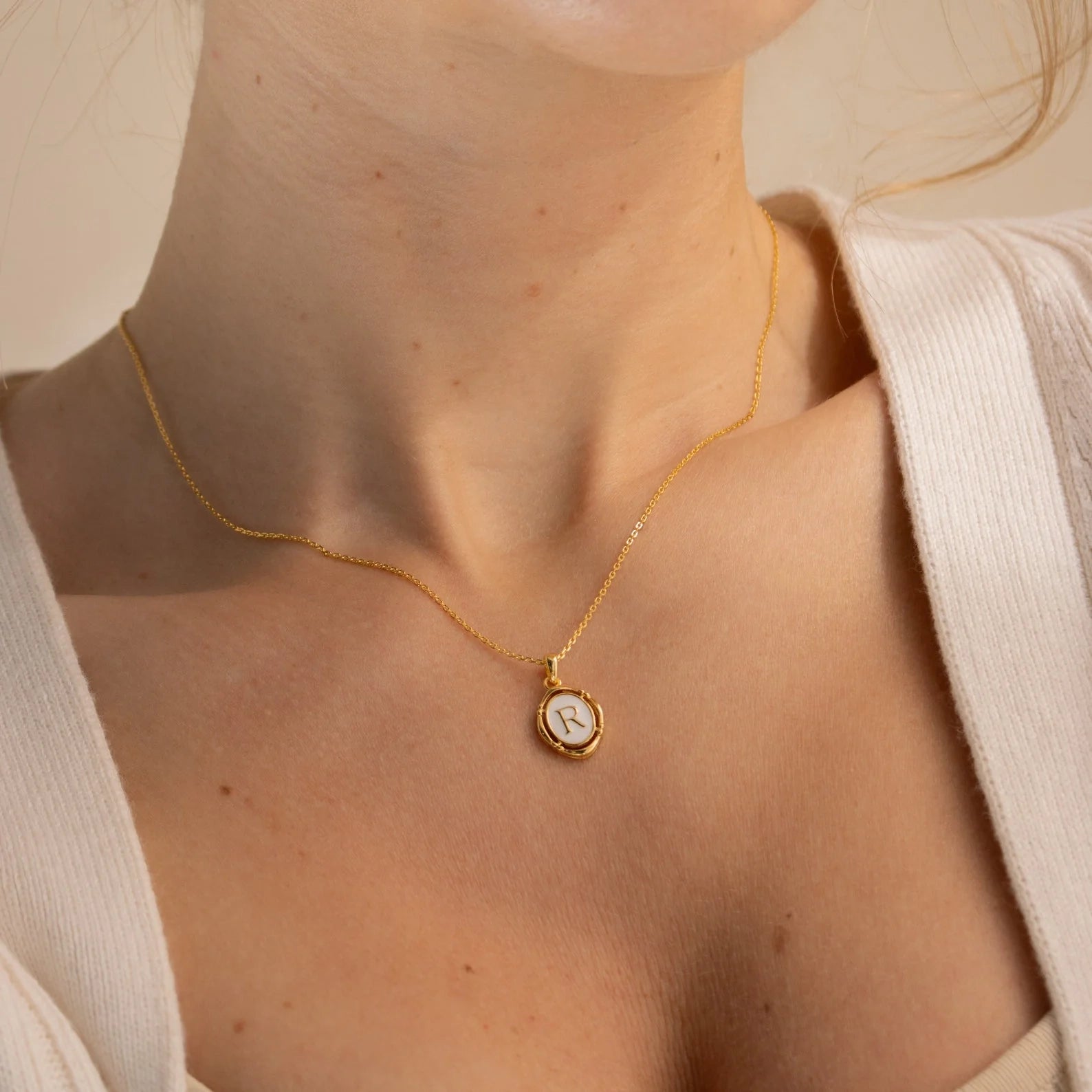 White Enamel Pendant Necklace Silver 18K Gold Plated