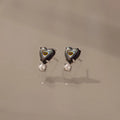 Abalone Pearl Heart Studs Silver 18K Gold Plated