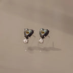 Abalone Pearl Heart Studs Silver 18K Gold Plated