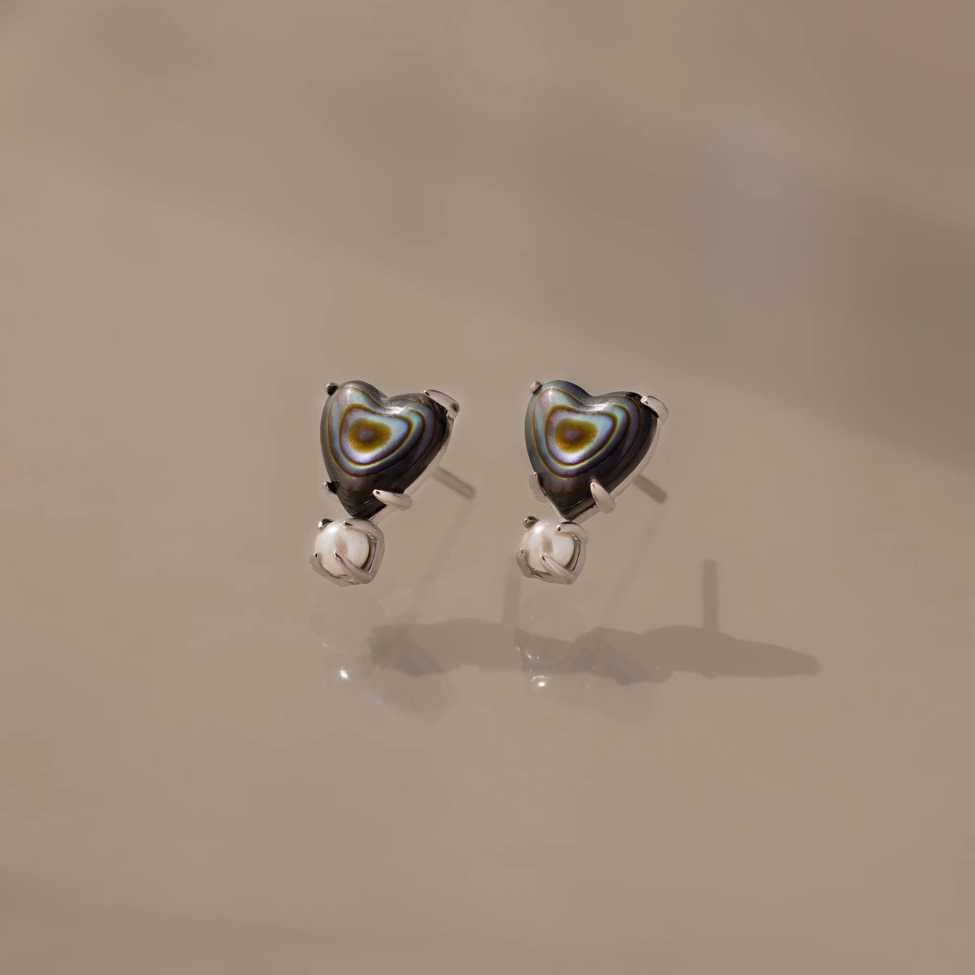 Abalone Pearl Heart Studs Silver 18K Gold Plated