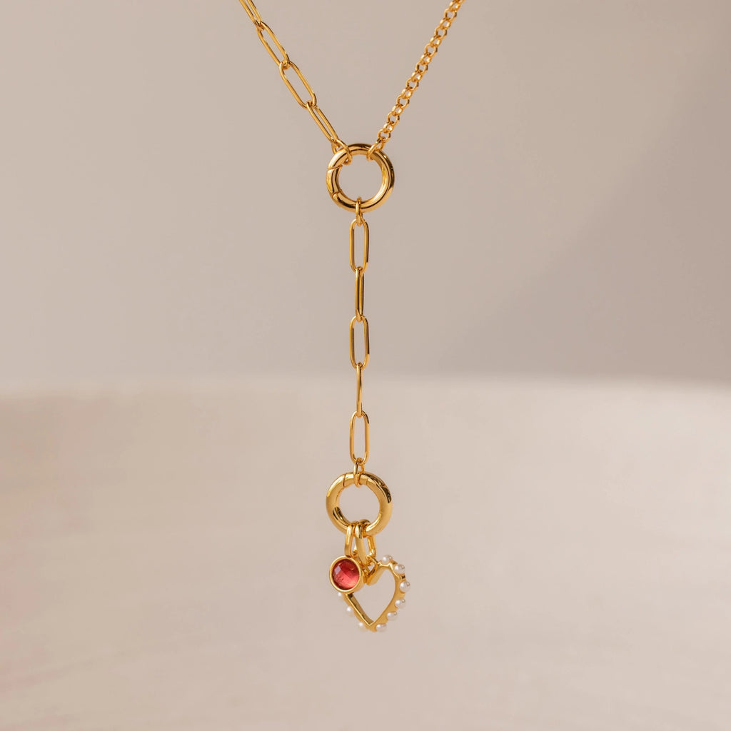 Rolo Lariat Paperclip Clasp Necklace Silver 18K Gold Plated