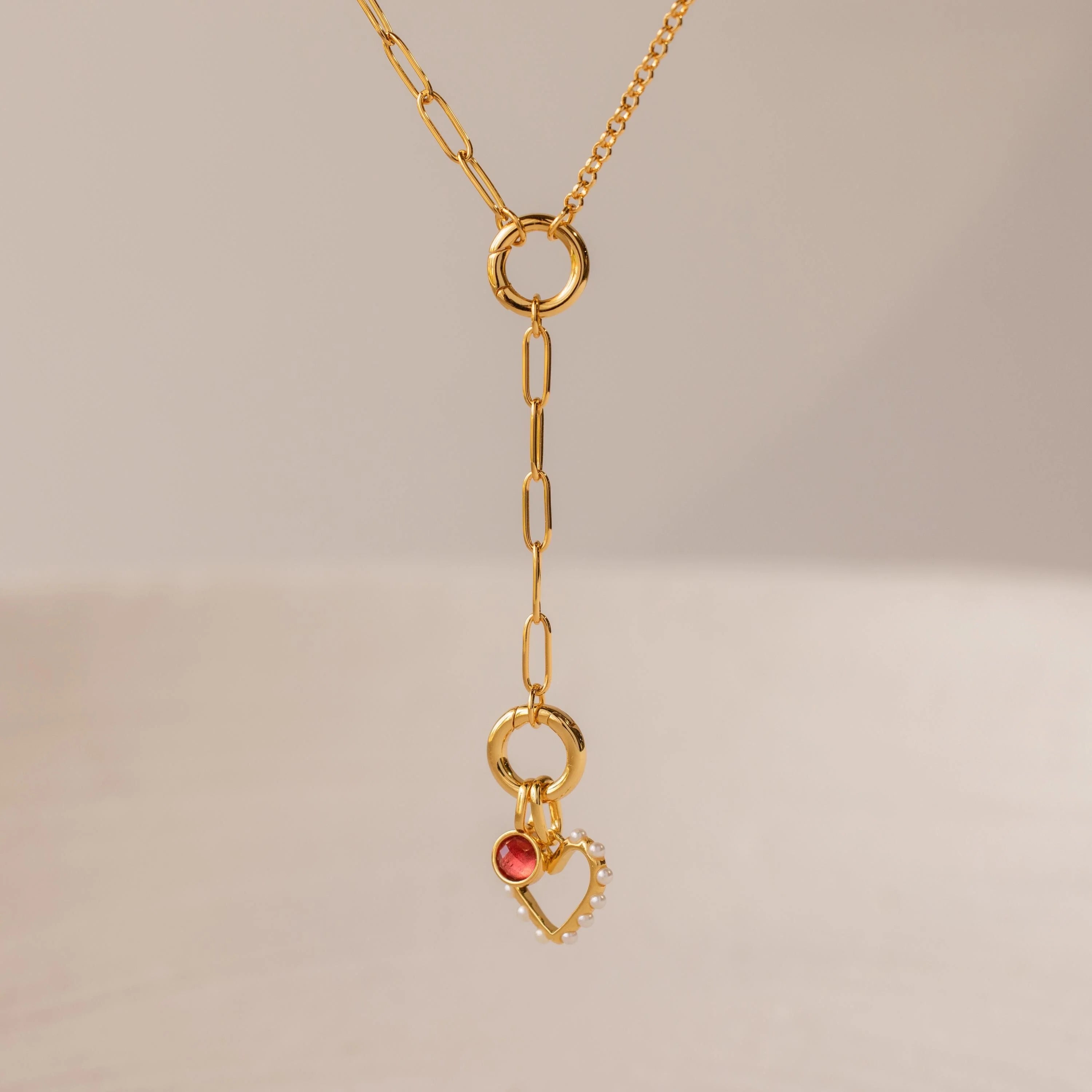 Rolo Lariat Paperclip Clasp Necklace Silver 18K Gold Plated