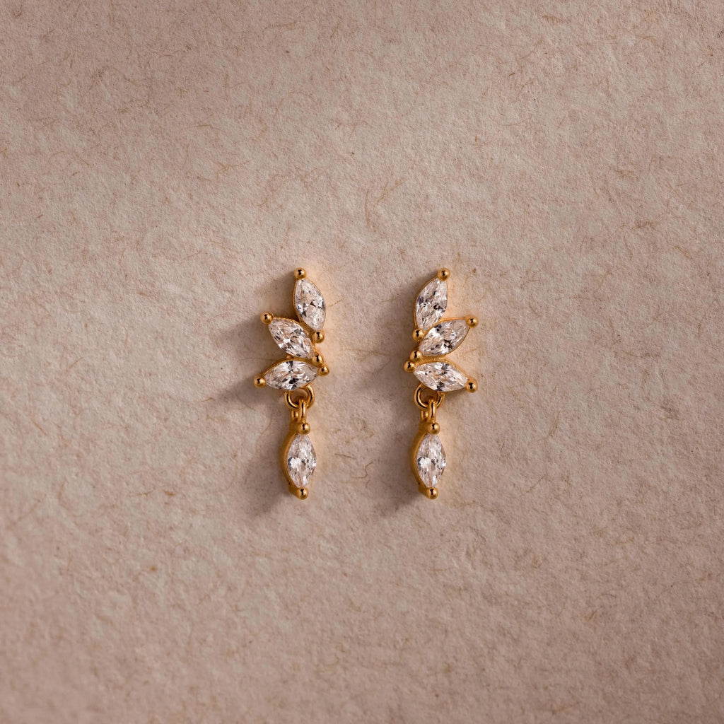 Diamond Marquise Drop Studs Silver 18K Gold Plated