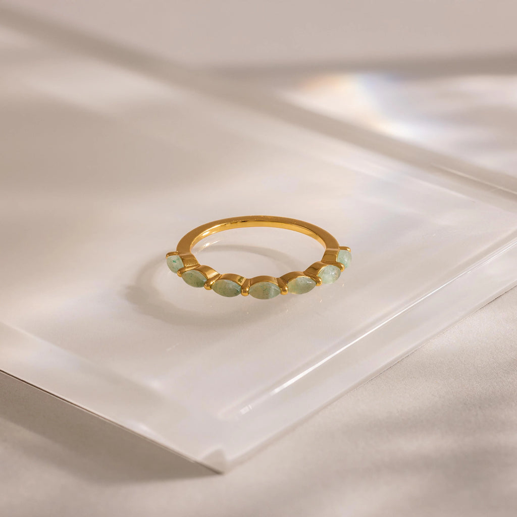 Marquise Jade Ring Silver 18K Gold Plated