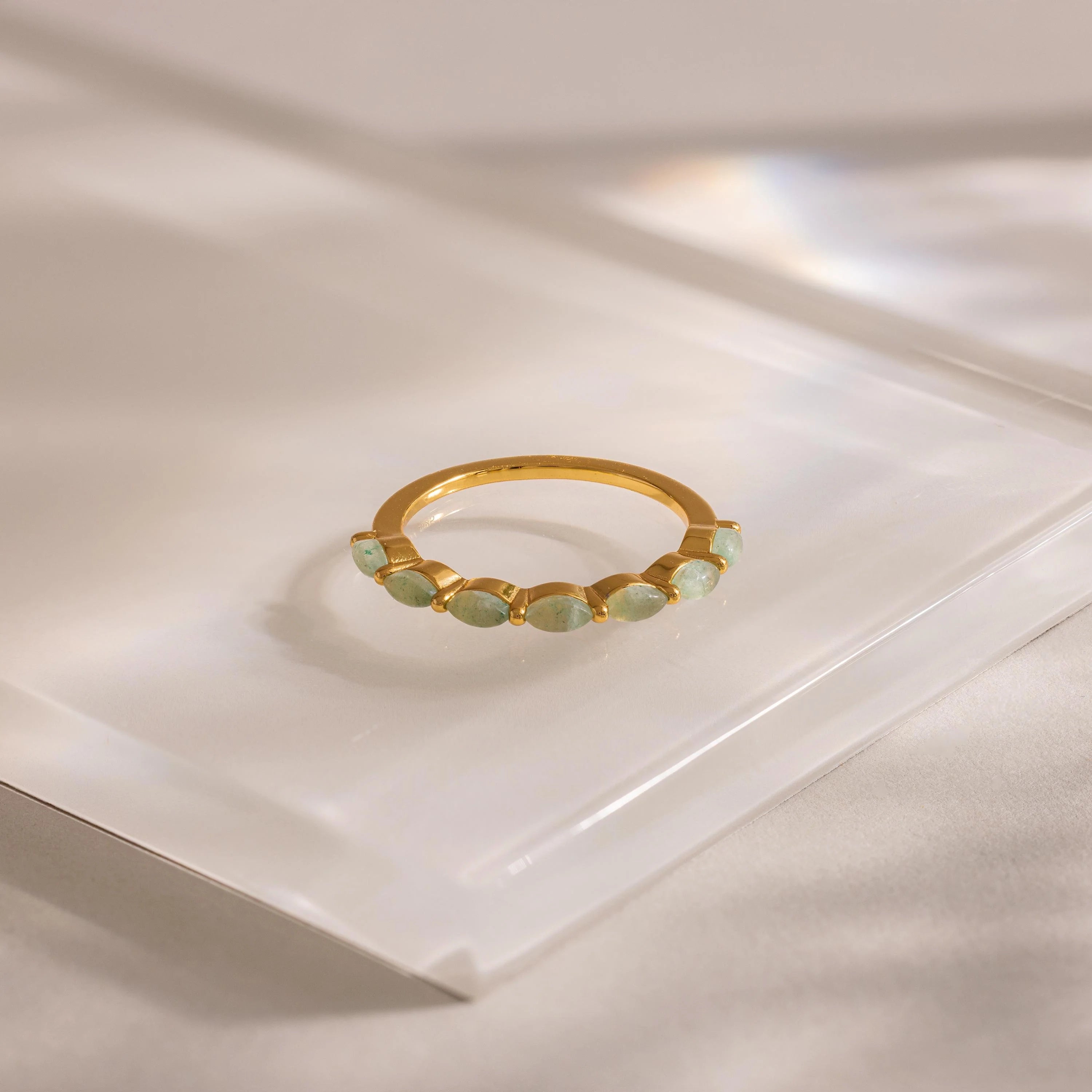 Marquise Jade Ring Silver 18K Gold Plated