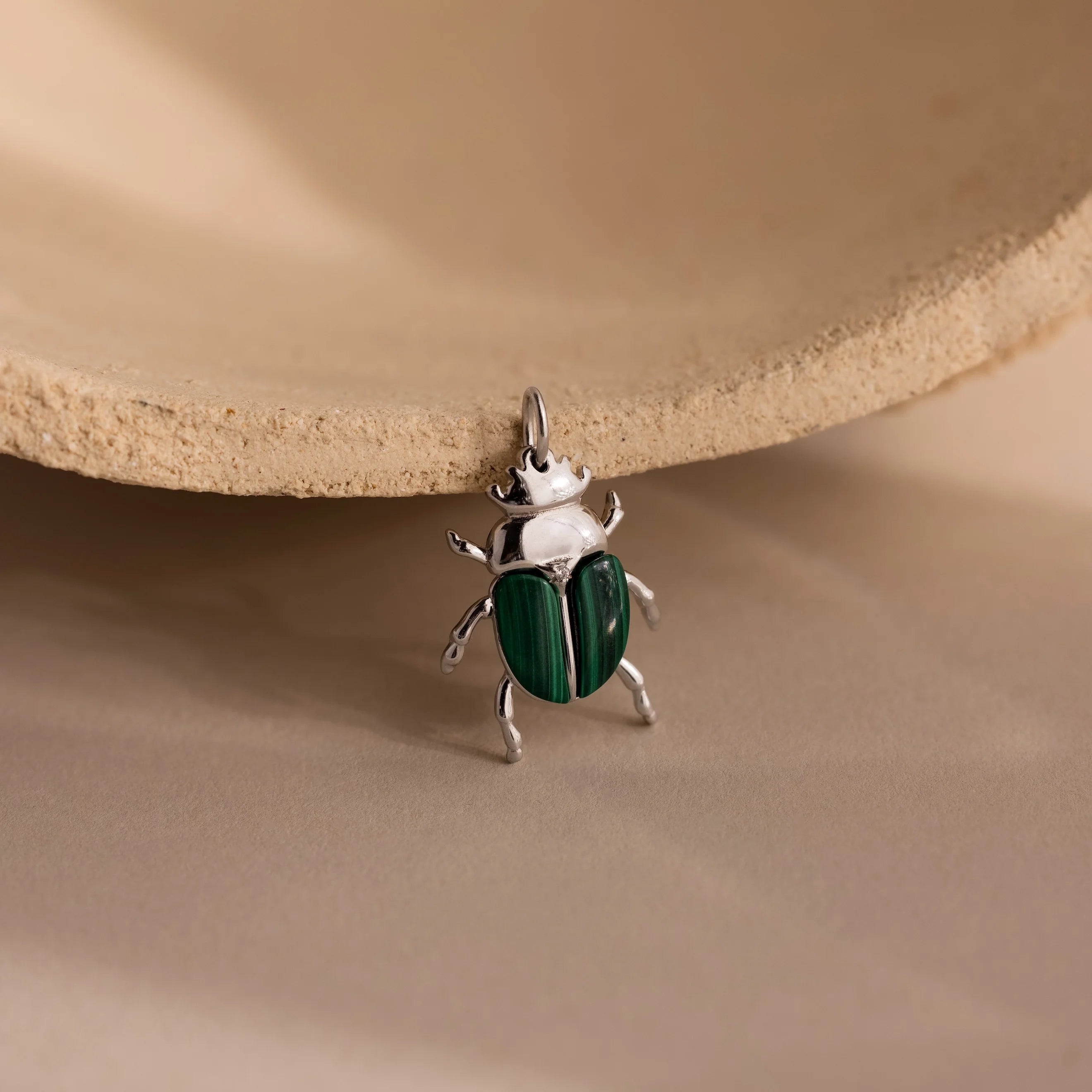 Malachite Beetle Charm Silver 18K Gold Plated