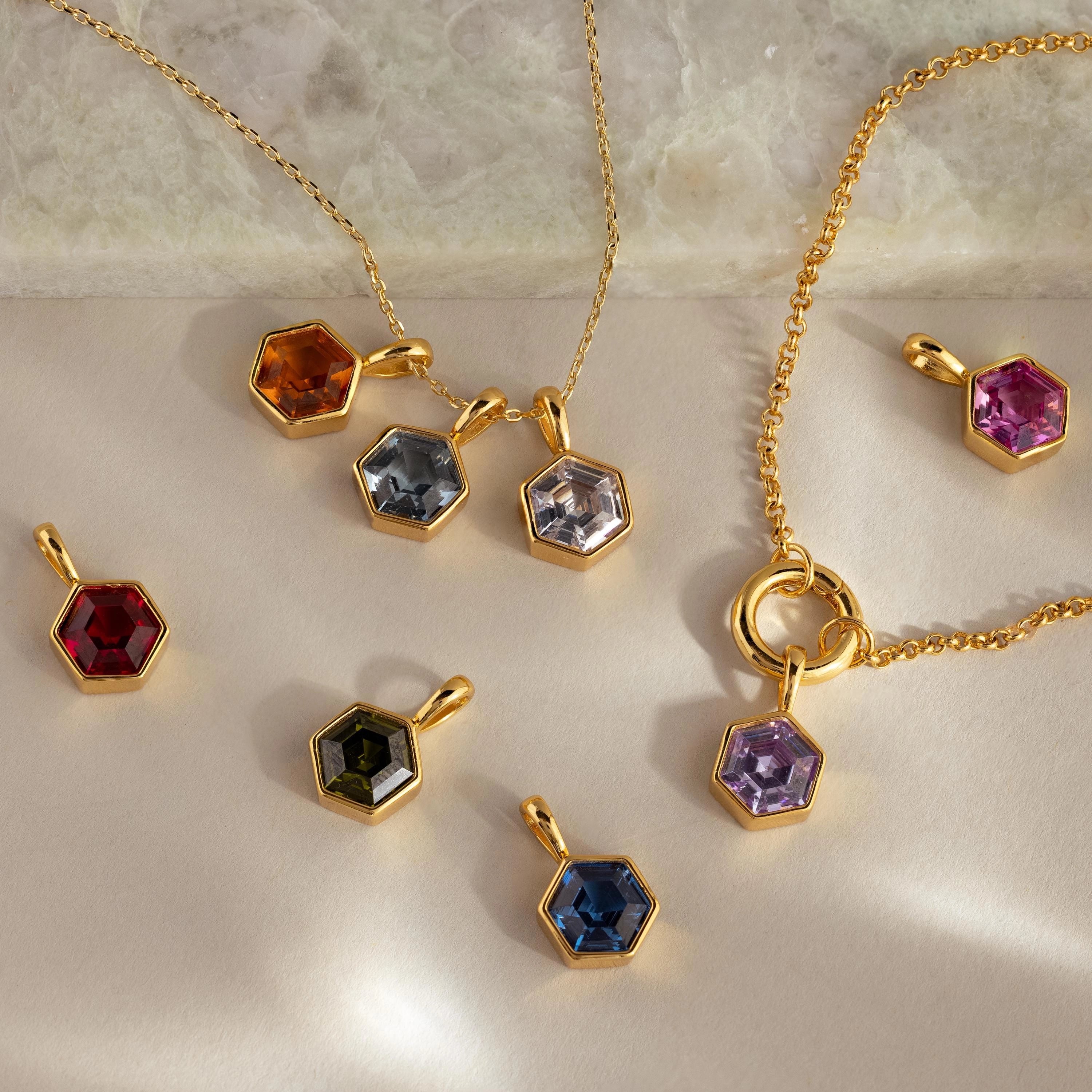 Hexagon Blue Zircon Charm Silver 18K Gold Plated