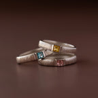 Ribbed Aquamarine Band Silver 18K Gold Plated