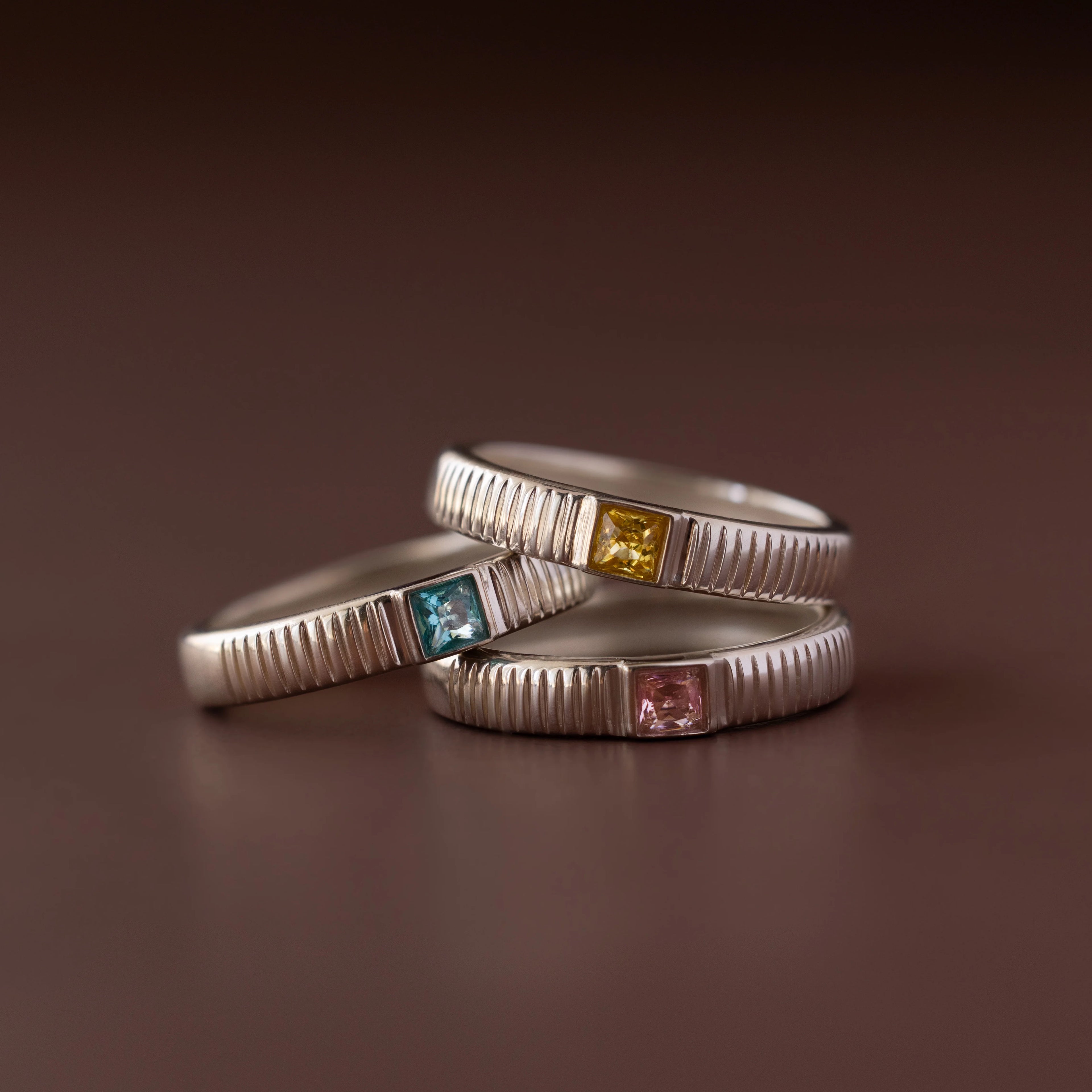 Ribbed Aquamarine Band Silver 18K Gold Plated