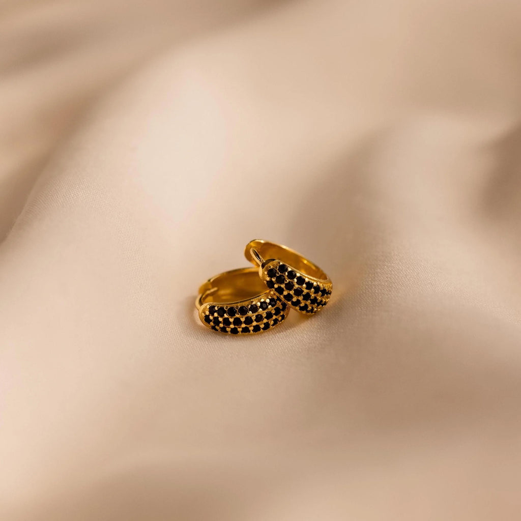Chunky Onyx Pave Huggies Silver 18K Gold Plated