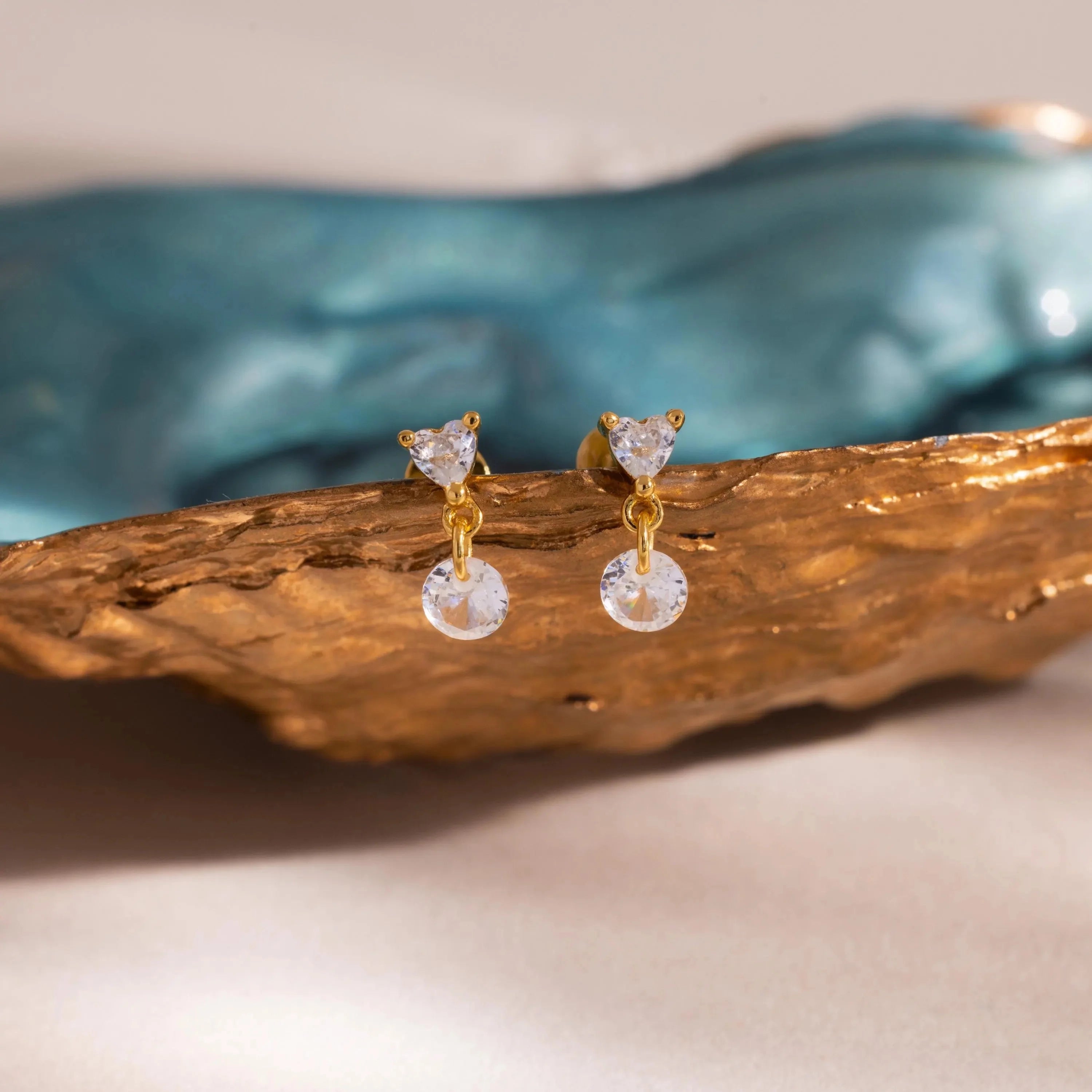 Diamonds Heart Drop Flatback Studs Silver 18K Gold Plated