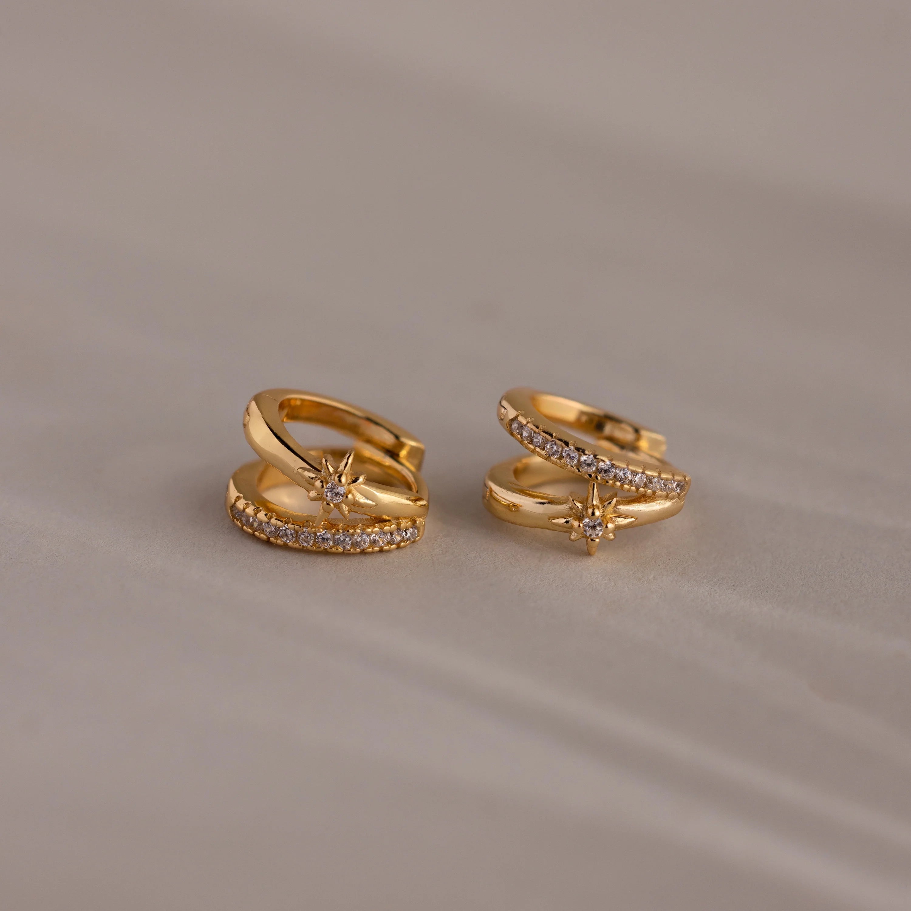 Starburst Pave Duo Huggies Silver 18K Gold Plated
