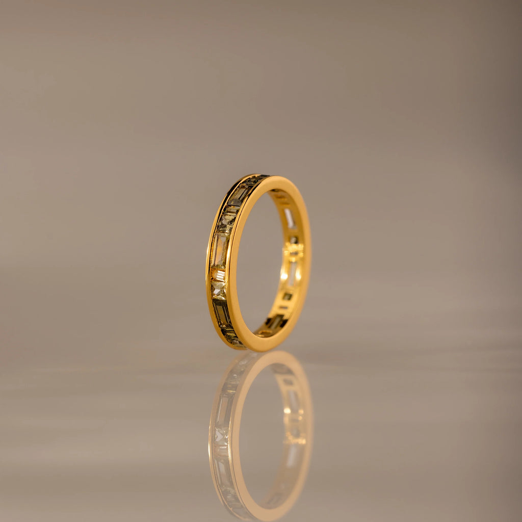 Peridot Inlay Eternity Ring Silver 18K Gold Plated
