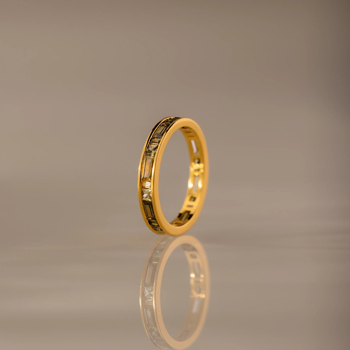 Peridot Inlay Eternity Ring Silver 18K Gold Plated