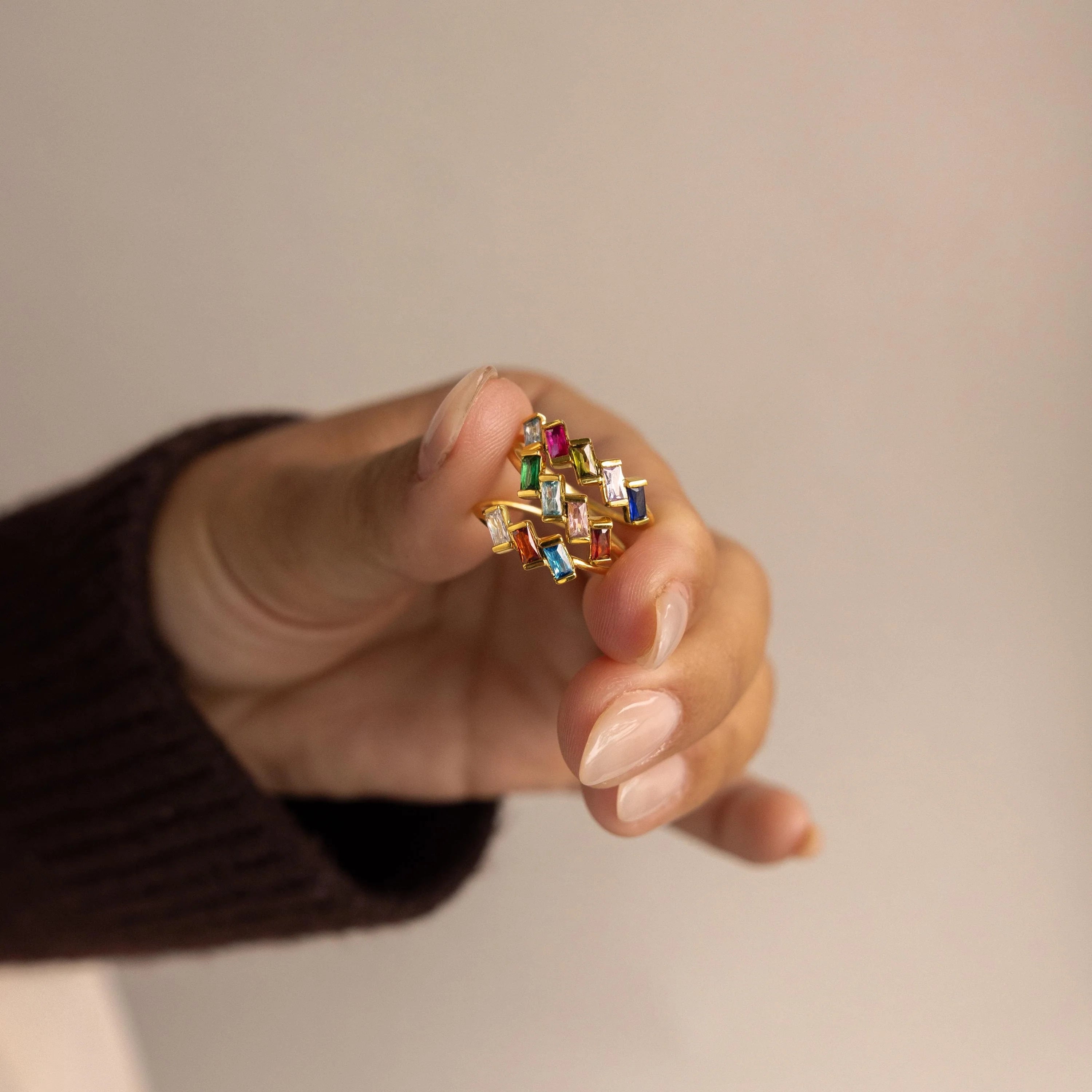 Multiple Baguette Birthstone Ring Silver 18K Gold Plated