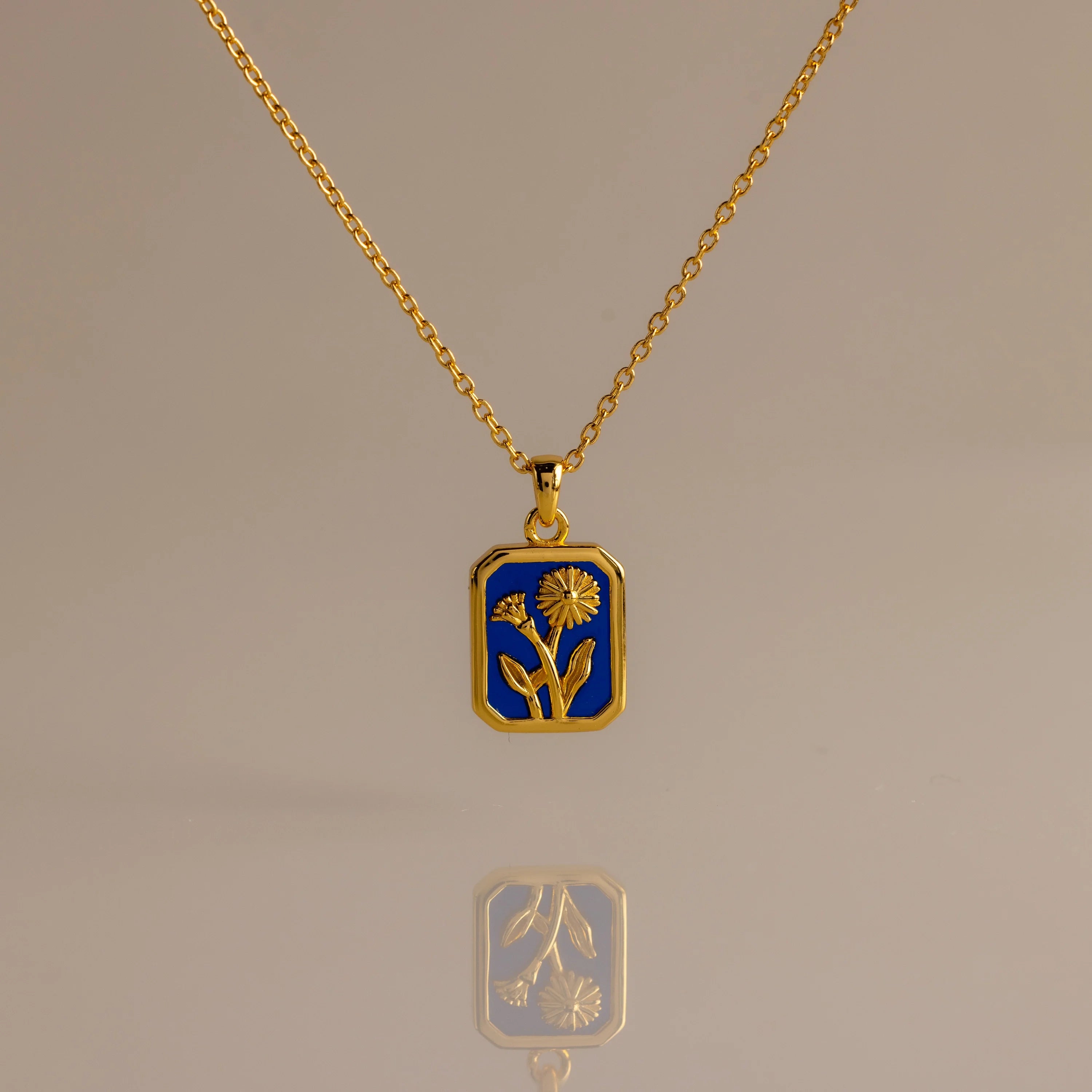 Sapphire Birth Flower Charm Necklace Silver 18K Gold Plated