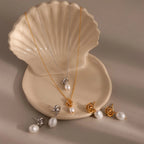 Baroque Pearl Knot Necklace & Earrings Set Silver 18K Gold Plated