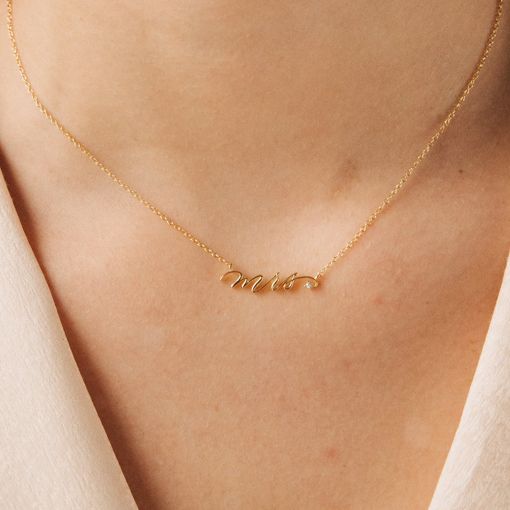 Dainty Mrs. Charm Necklace Silver 18K Gold Plated