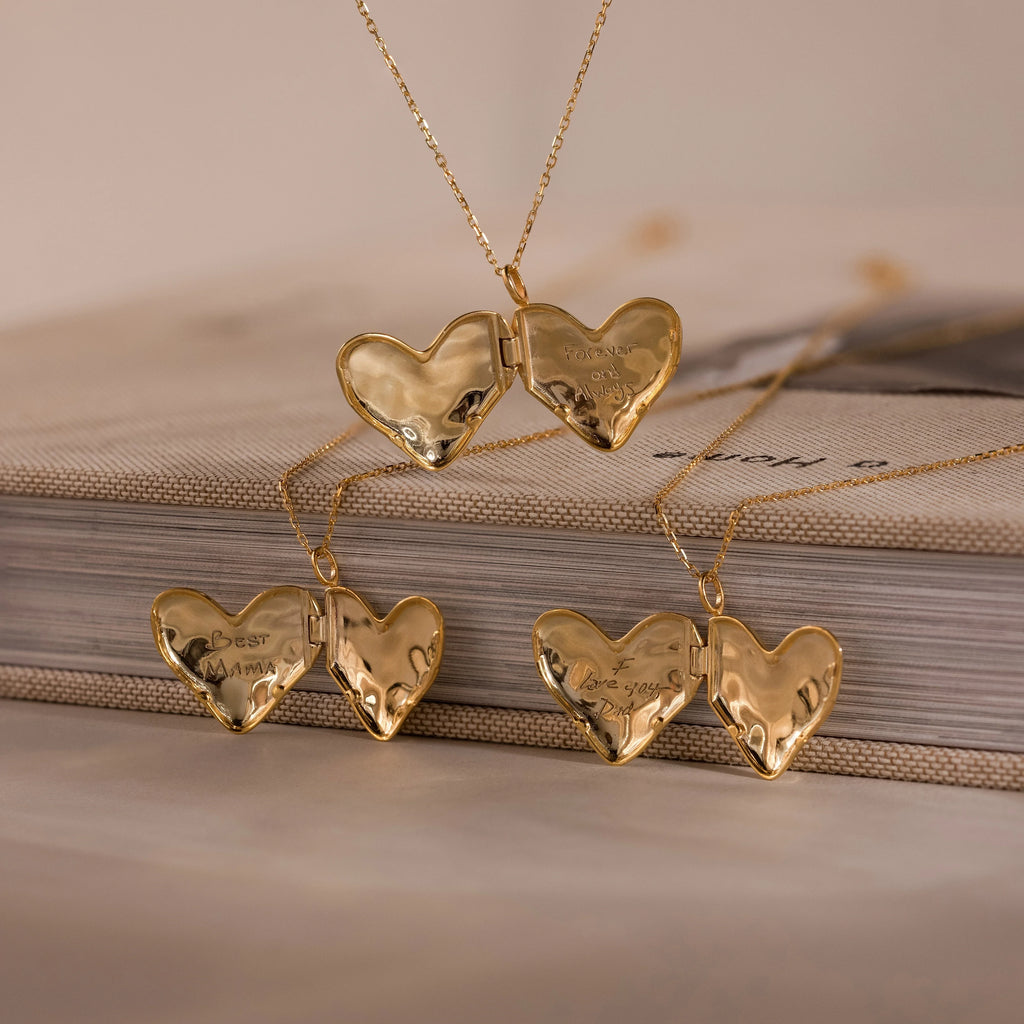 Organic Heart Locket Necklace Silver 18K Gold Plated