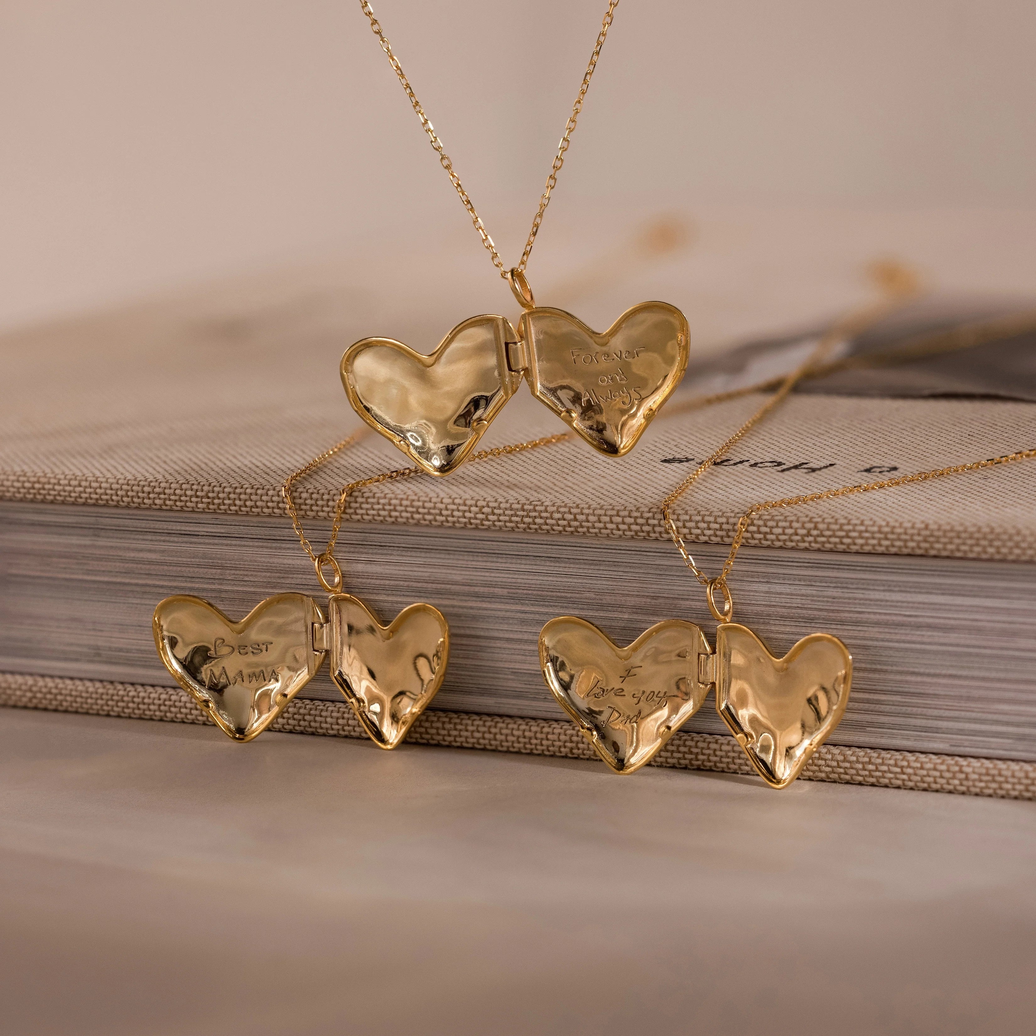 Organic Heart Locket Necklace Silver 18K Gold Plated