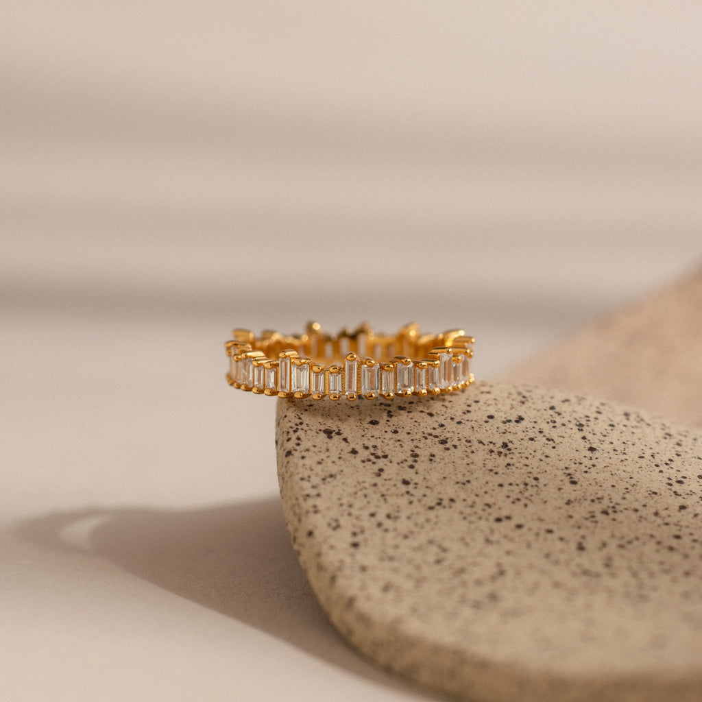 Diamond Art Deco Rhythm Ring Silver 18K Gold Plated