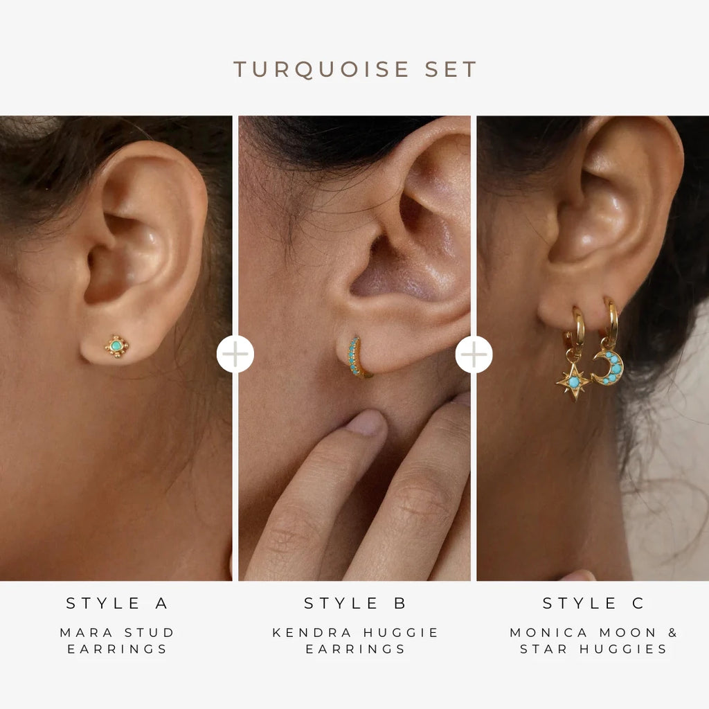 Boho Turquoise Earring Set Silver 18K Gold Plated