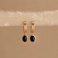 Black Gemstone Drop Hoop Earrings